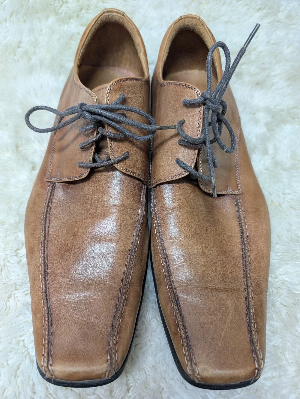Kenneth Cole Reaction Tan Leather Lace-Up Oxford Shoes